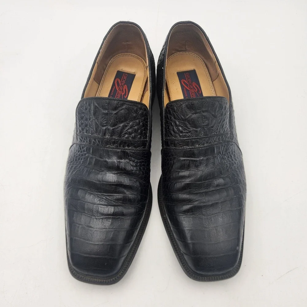 Giorgio Brutini Black Crocodile Embossed Leather Square Toe Loafers Mens 933991